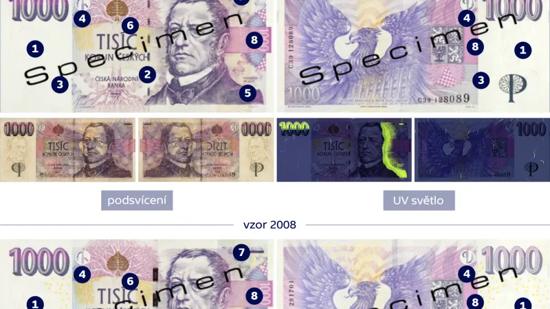 Ochranné prvky tisícikorunové bankovky