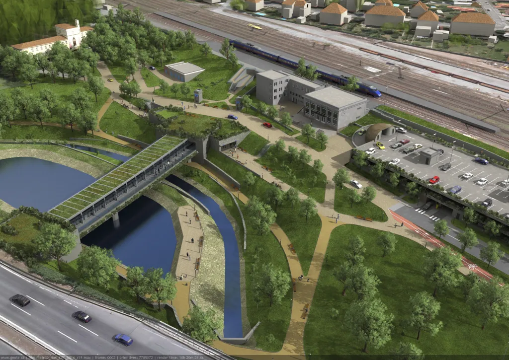 První fáze výstavby nové linky pražského metra by měla stát zhruba 50 miliard korun a její dokončení je plánováno na rok 2024. Na snímku vizualizace budoucí stanice Nádraží Krč.