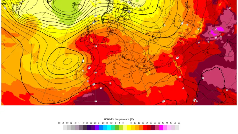 Na mapě je dobře vidět tvar písmene omega – Ω – nad západní Evropou