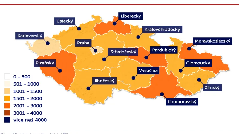 Relativní nemocnost v krajích na 100 000 obyvatel