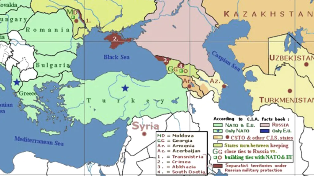 Mapa separatistických uzemí pod ruskou vojenskou ochranou