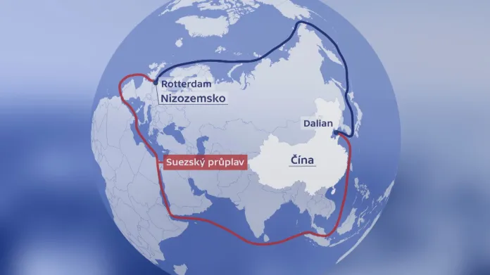 Severní a jižní varianta trasy z Číny do Nizozemska