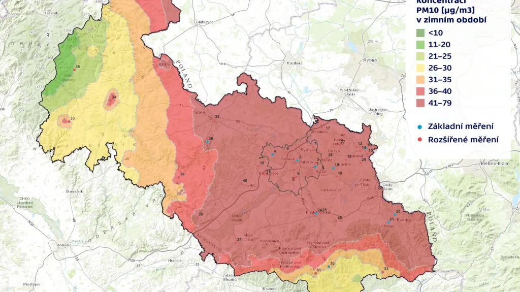 Emisní znečištění v Moravskoslezském kraji v zimě