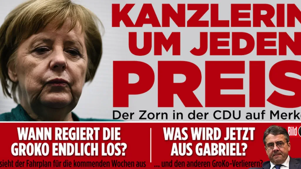 Kancléřka Angela Merkelová na homepage Bild.de