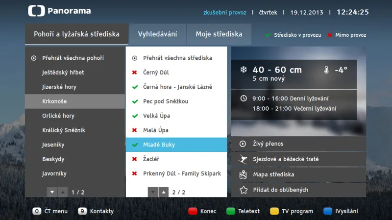 Panorama – Seznam středisek