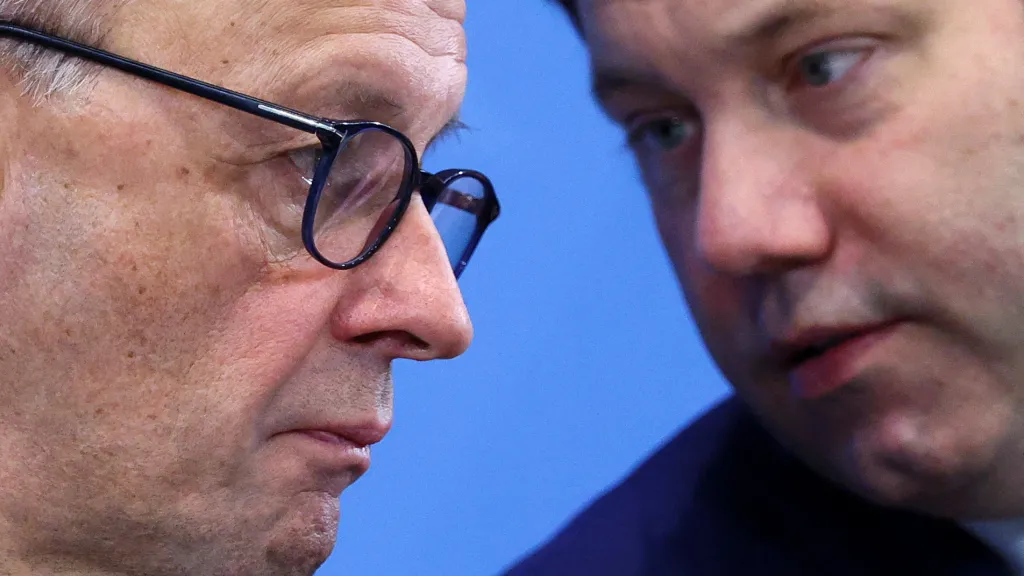 Německý kancléř Friedrich Merz (CDU) a vicekancléř Lars Klingbeil (SPD), 28. listopadu 2025