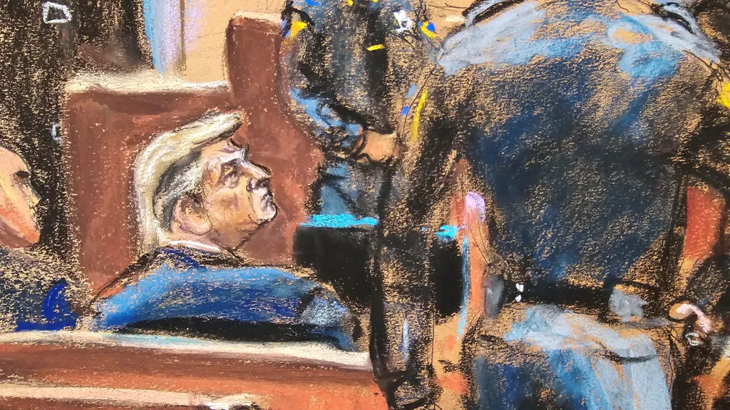 Donald Trump na kresbě ze soudní síně