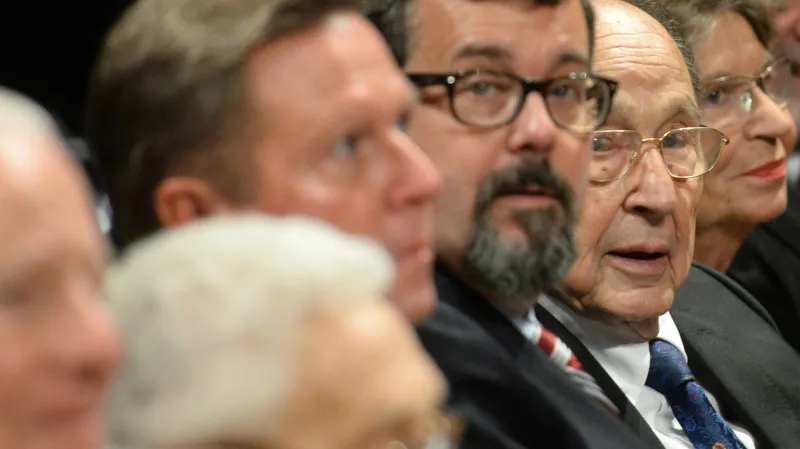 Bývalý německý ministr zahraničí Hans-Dietrich Genscher na akci v Lipsku