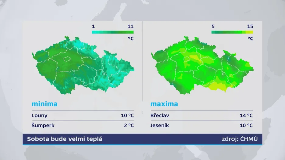 Teplotní výhled pro sobotu