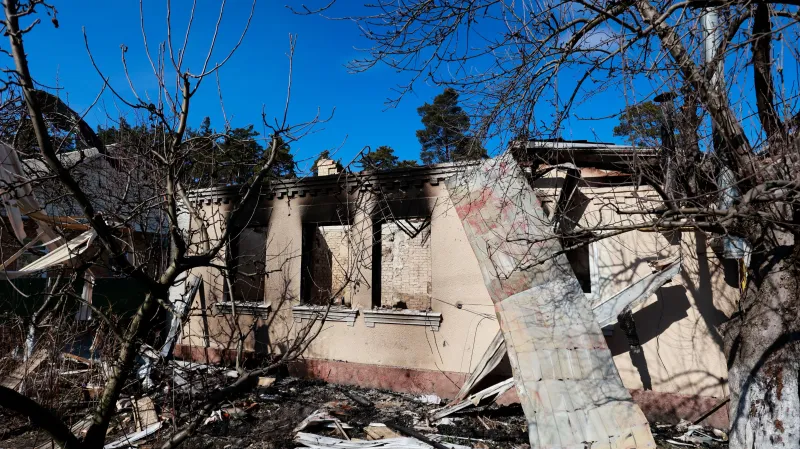 Zničené město Irpiň