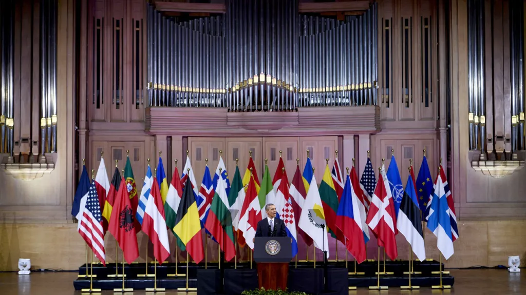 Obamův projev v bruselském centru Bozar