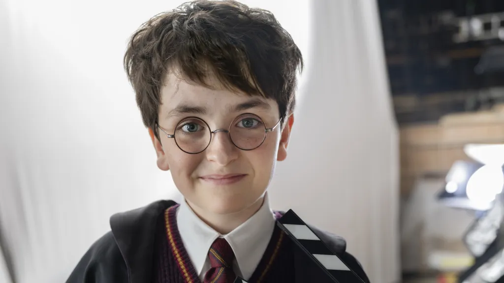 Dominic McLaughlin jako seriálový Harry Potter na začátku natáčení