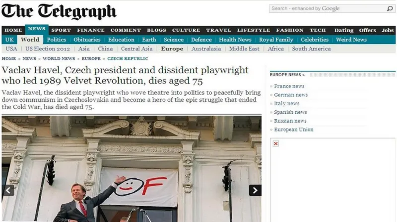 Telegraph o smrti Havla