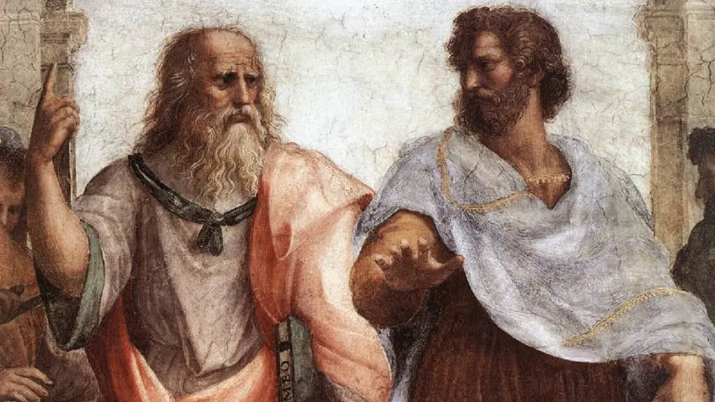 Platon (vlevo) a Aristoteles (vpravo) na obraze Athénská škola od Rafaela
