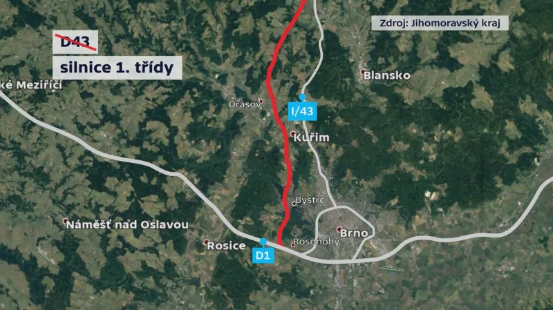 Trasa plánované silnice první třídy