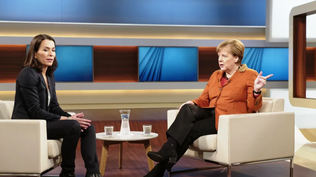 Angela Merkelová v talkshow Anne Willové na stanici ARD