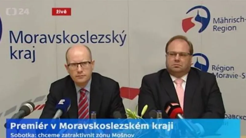Brífink premiéra B. Sobotky a hejtmana MS kraje M. Nováka