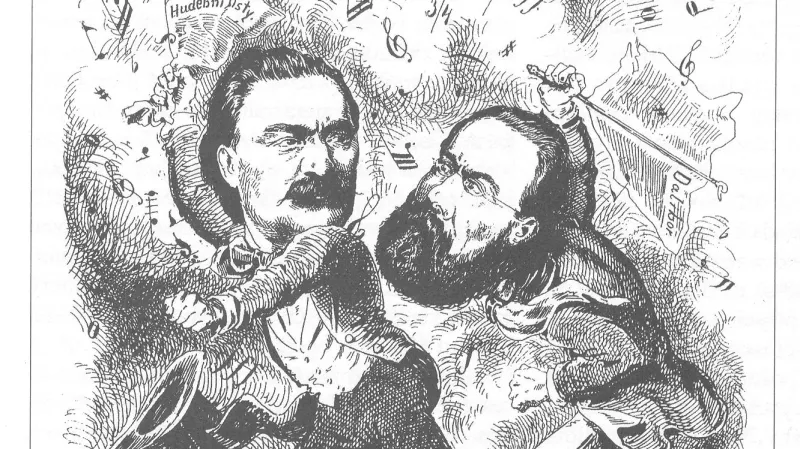 Karikatura Bedřicha Smetany v Humoristických listech (1874)