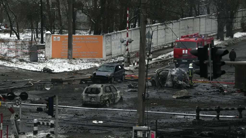 Škody po ruském ostřelování v Kyjevě