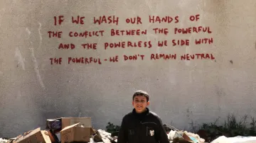 Banksyho údajné dílo v Pásmu Gazy