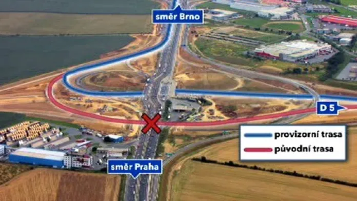 Problematická křižovatka Pražského okruhu na 10. kilometru dálnice D1