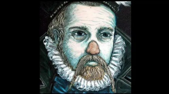 Tycho Brahe vyobrazen s nosní náhražkou ze slitiny zlata a stříbra