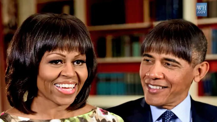 Obama s žertovným účesem ve stylu své manželky Michelle