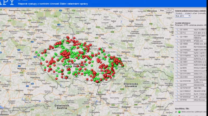 Mapové výstupy z kontrol Státní veterinární správy