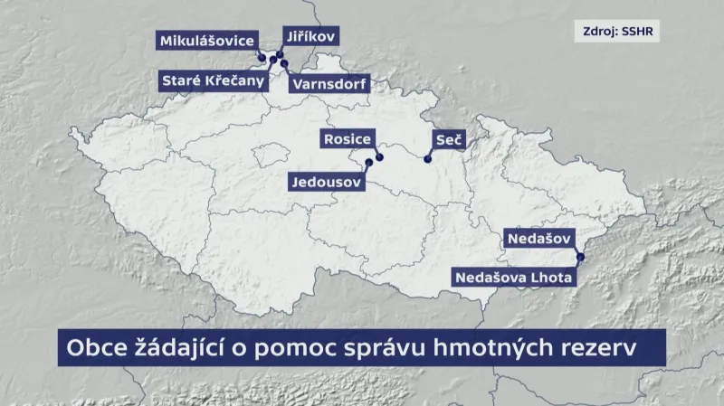 Obce žádající o pomoc správu hmotných rezerv