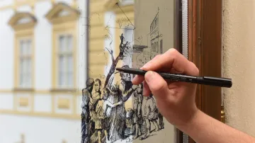 Okna univerzitní knihovny v Olomouci zdobí barokní grafiky Jaroslava Vargy
