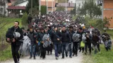 Uprchlíci na slovinsko-chorvatské hranici ve městě Kljuc Brdovecki