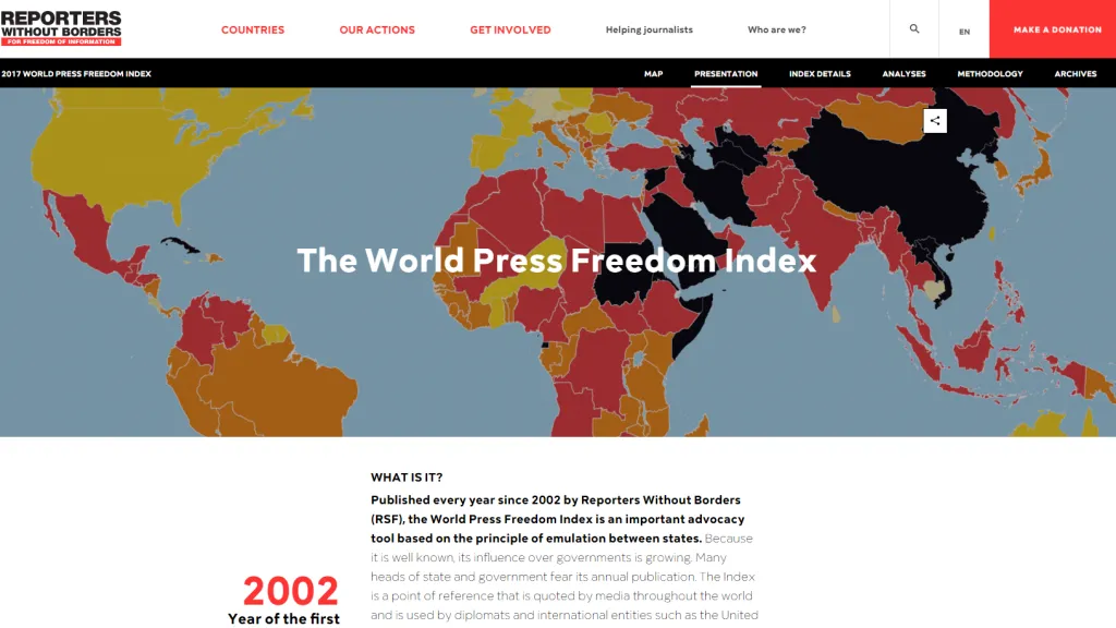 Prezentace žebříčku RSF dle svobody tisku