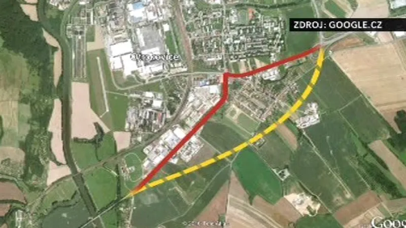 Mapa obchvatu Otrokovic