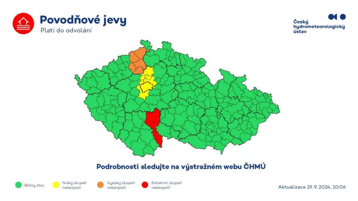 Výstraha meteorologů pro pátek 20. 9. 2024