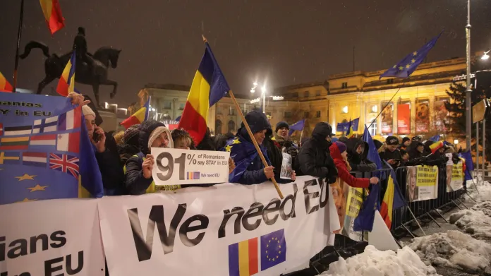 Demonstrace Rumunů při převzetí předsednictví EU