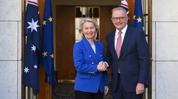 Předsedkyně Evropské komise Ursula von der Leyenová a australský premiér Anthony Albanese, 24. března 2026