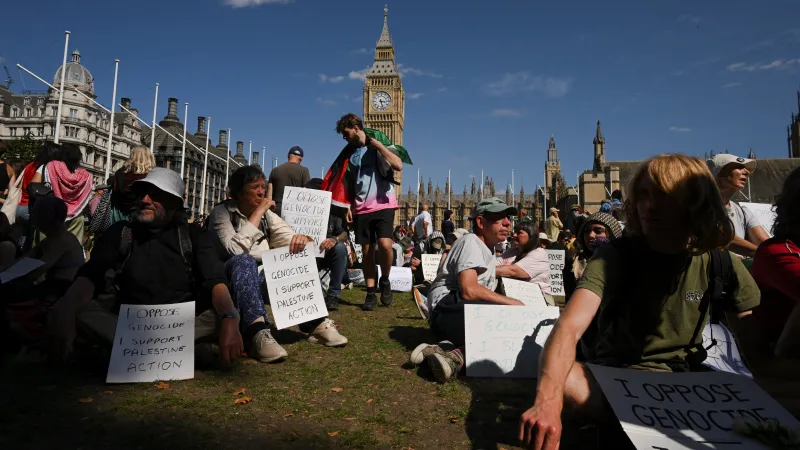 Akce na podporu organizace Palestine Action v Londýně