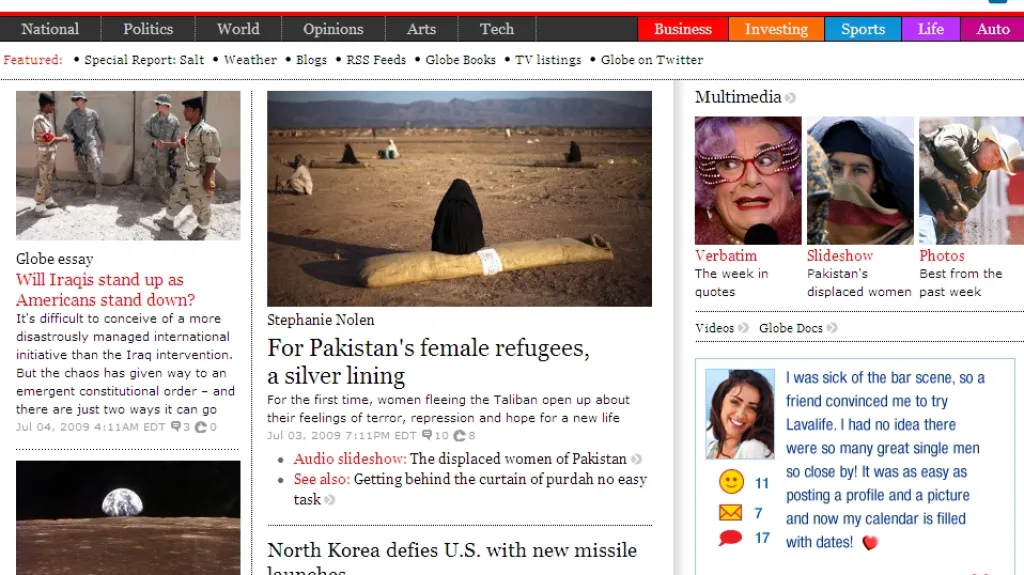 Web deníku The Globe and Mail