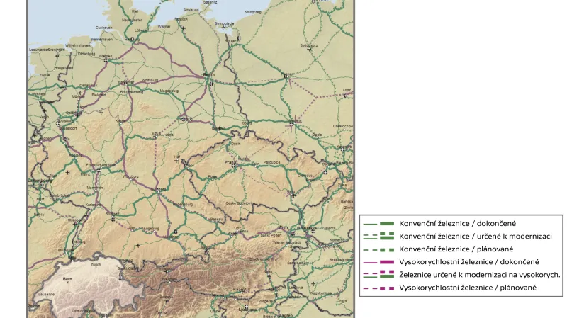 Hlavní síť: Železnice (osobní přeprava) a letiště