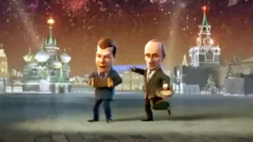 Dmitrij Medvěděv a Vladmiri Putin v žertovném novoročním klipu
