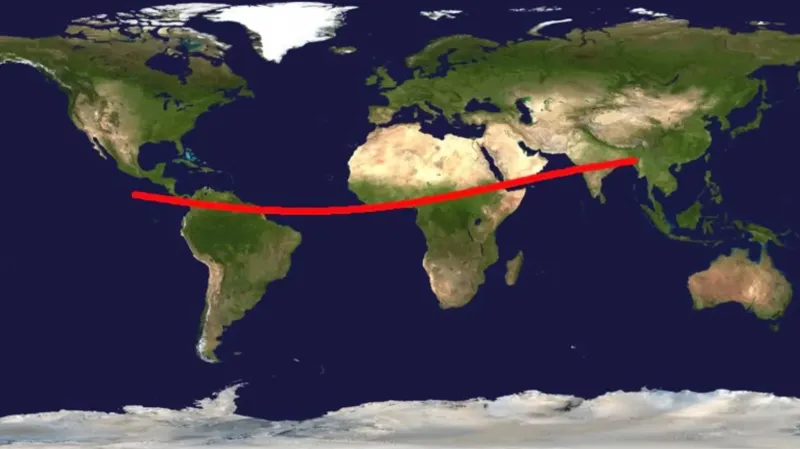 Předpokládaná místa, kam může dopadnout asteroid 2024 YR4