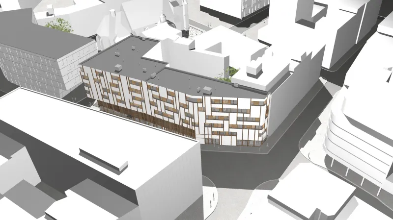 Architektonická vizualizace proluky v Biskupské ulici