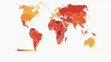Index vnímání korupce TI, čím tmavší, tím horší
