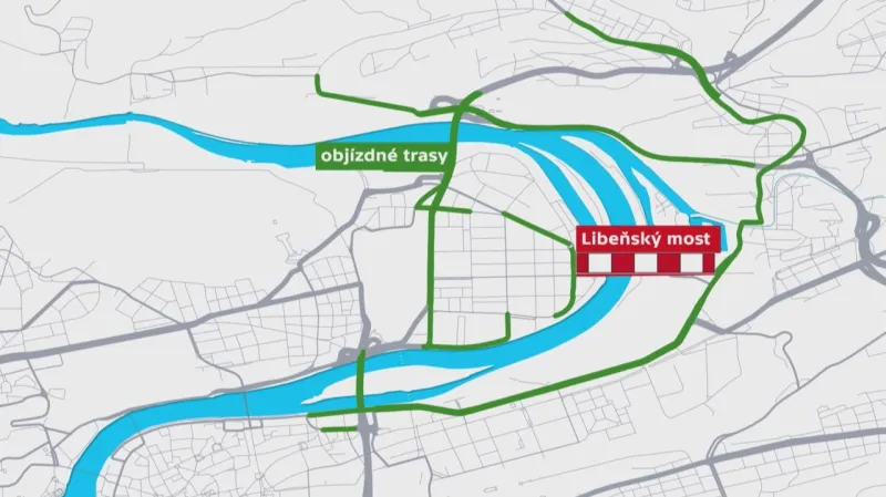 Objízdné trasy při uzavření Libeňského mostu