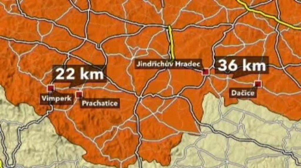 Mapa vzdálenosti nemocnic