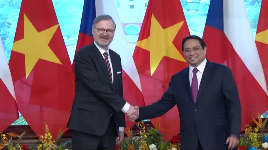 Premiér Petr Fiala (ODS) po jednání s vietnamským protějškem Pham Minh Chinhem