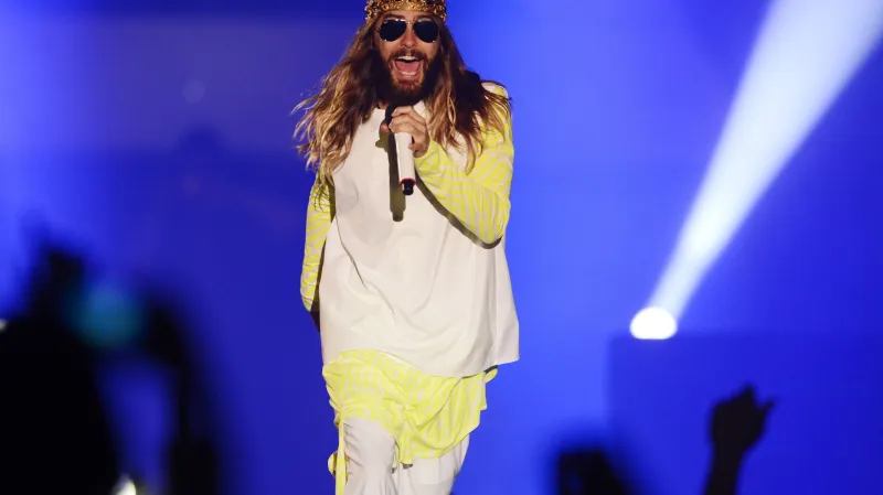 Jared Leto při koncertě Thirty Seconds To Mars v Praze (2014)