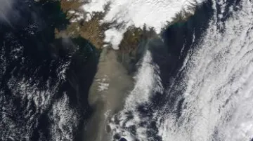 Satelitní snímek islandské sopky
