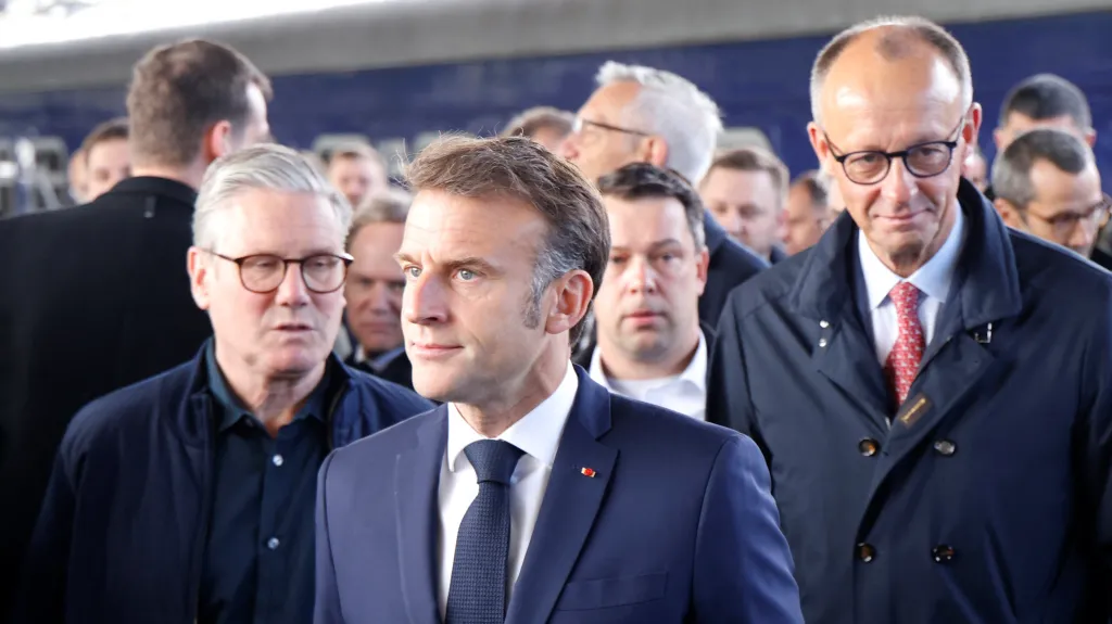 Emmanuel Macron, Keir Starmer a Friedrich Merz v Kyjevě