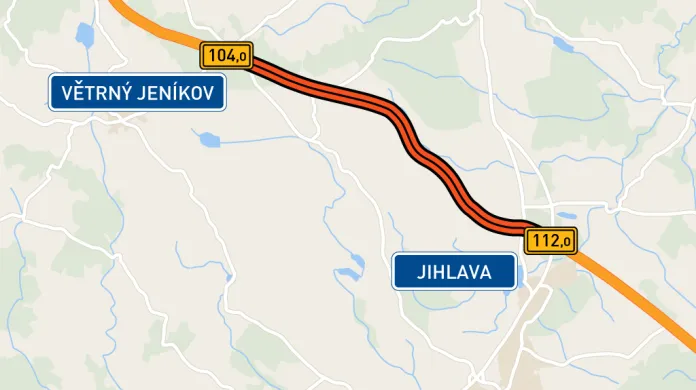 Rekonstruovaný úsek dálnice D1 mezi Větrným Jeníkovem a Jihlavou